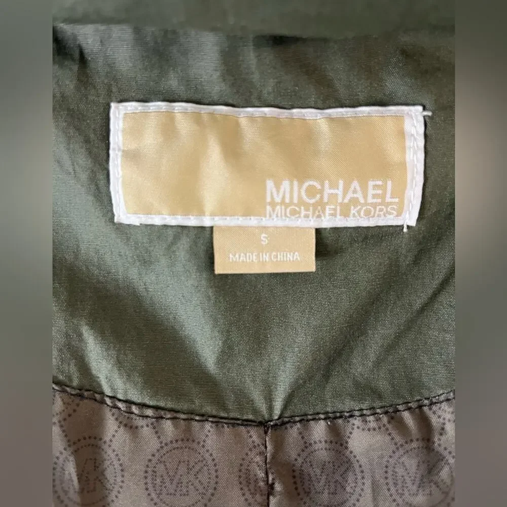 Michael Kors Green Black Utility Jacket Women’s Small Canvas Zip Hooded Casual